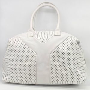 YVES SAINT LAURENT YVL White Leather Perforated Large Handbag Tote Purse